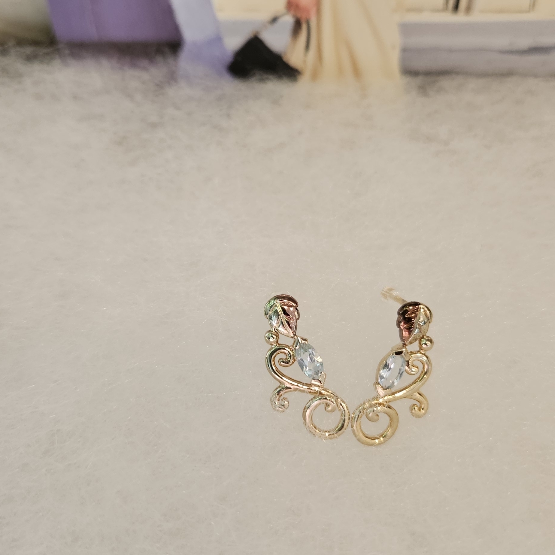 Gold And Silver Swirl Earrings With Blue Accents